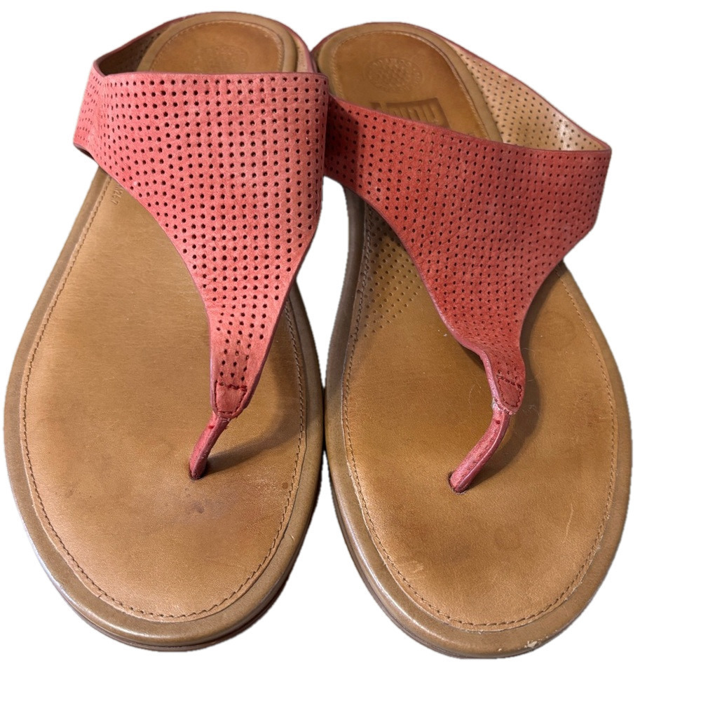 FitFlop Women's Red Perforated Leather Sandals Size 10